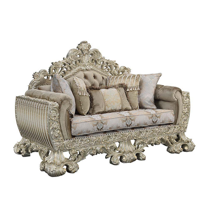 Sorina - Loveseat - Velvet, Fabric & Antique Gold Finish