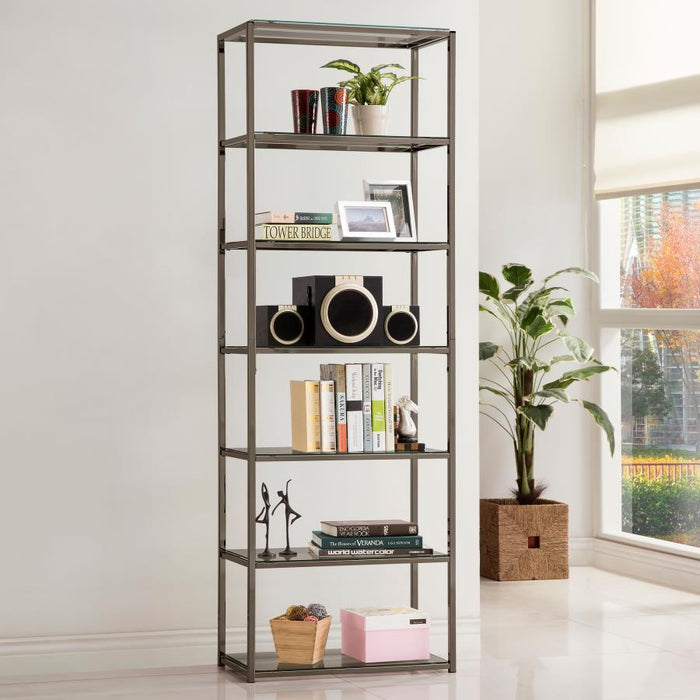 Kate - 6-Shelf Bookcase - Black Nickel