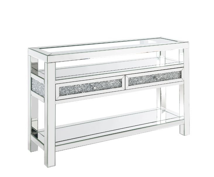 Noralie - Accent Table With Glass Top - Mirrored & Faux Diamonds - 32"