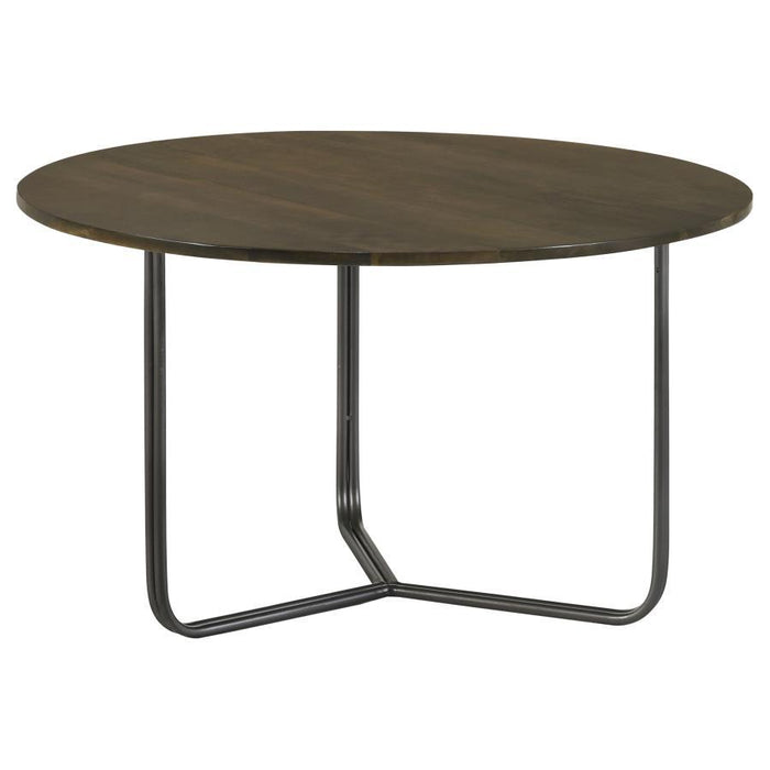 Yaritza - Round Accent Table With Triangle Wire Base - Natural And Gunmetal