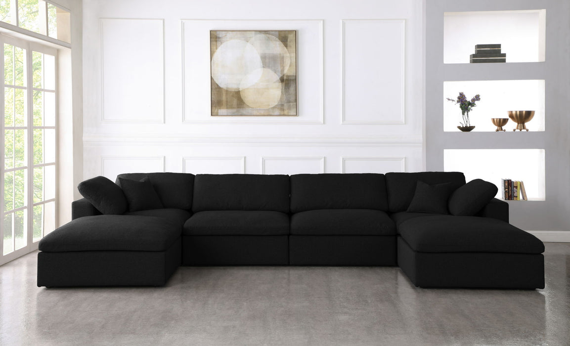 Serene - Linen Textured Fabric Deluxe Comfort Modular Sectional 6 Piece - Black - Fabric - Modern & Contemporary