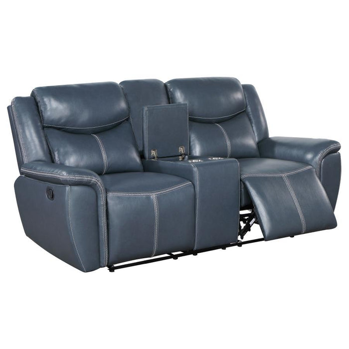 Sloane - Upholstered Motion Reclining Loveseat With Console - Blue