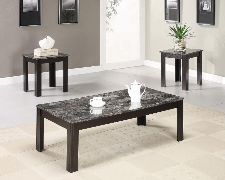 Rhodes - 3 Piece Faux-Marble Top Occasional Table Set - Black