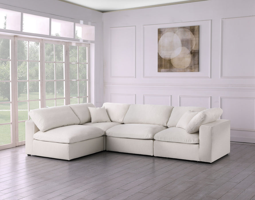 Serene - Linen Textured Fabric Deluxe Comfort Modular Sectional 4 Piece - Cream