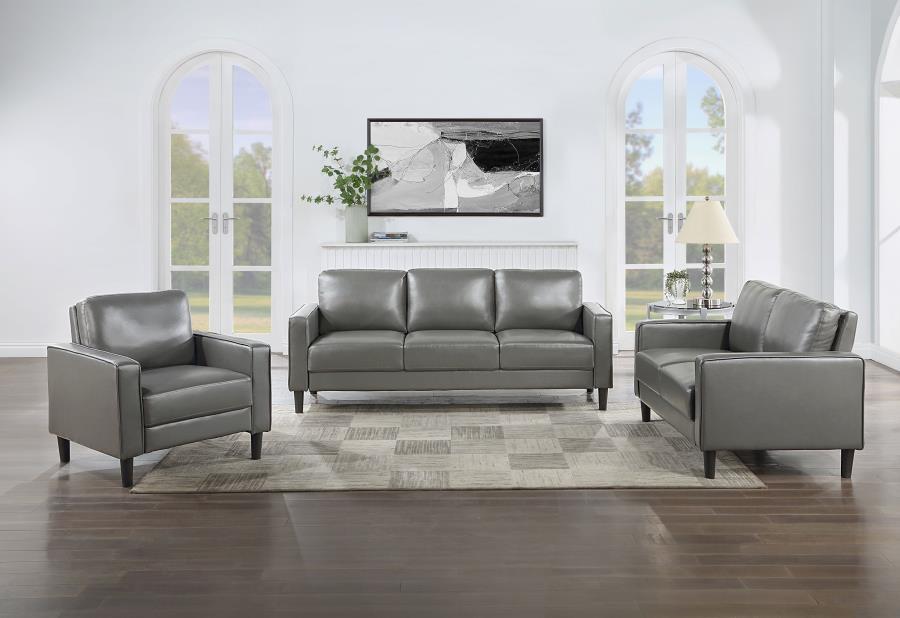 Ruth - Upholstered Track Arm Faux Leather Sofa Set