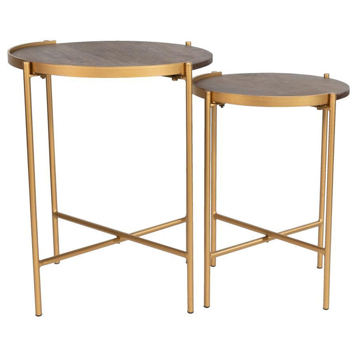 Malka - 2 Piece Round Nesting Table - Dark Brown And Gold