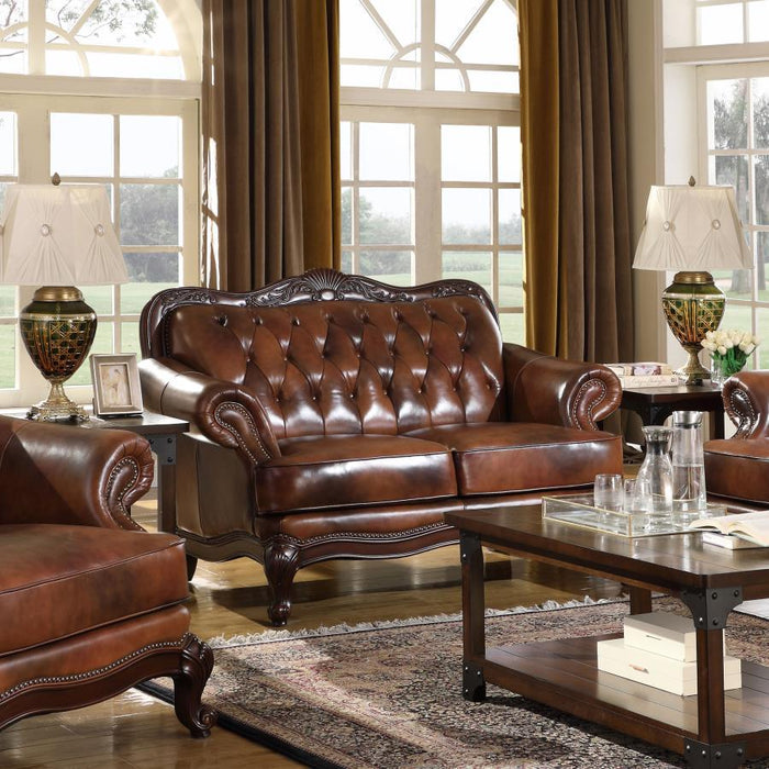 Victoria - Tufted Back Loveseat - Tri-Tone And Brown