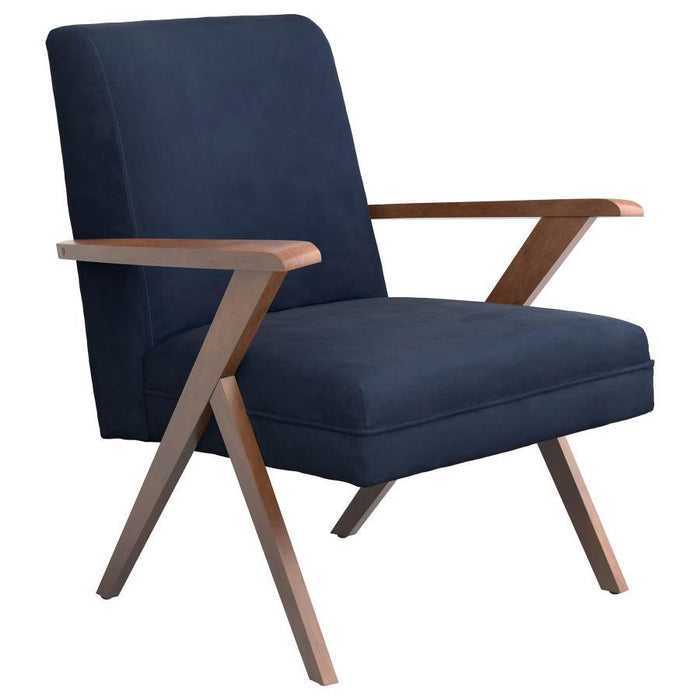 Cheryl - Wooden Arms Accent Chair - Dark Blue And Walnut