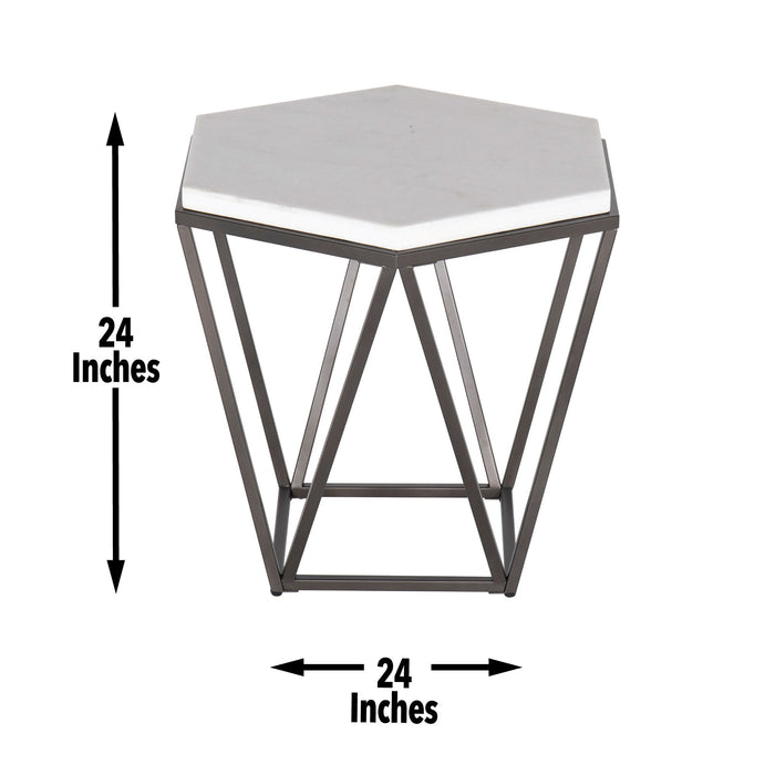 Corvus - End Table With Marble Top Hexagon - White
