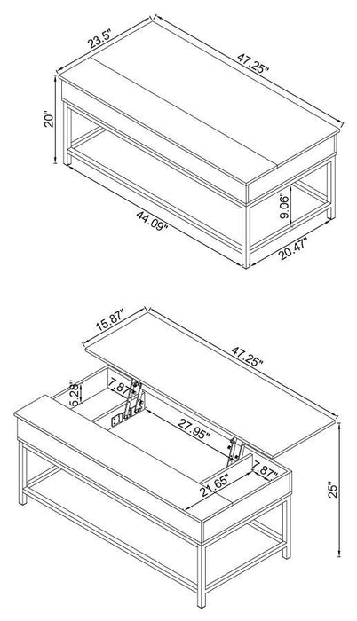 Byers - Black Coffee Table With Hidden Storage - Brown Oak And Sandy Black