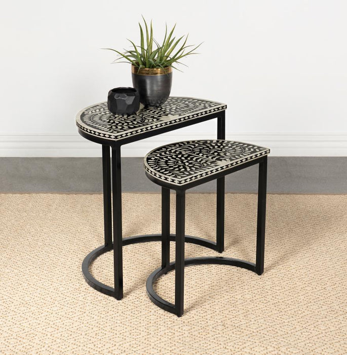 Zakiya - 2 Piece Demilune Nesting Table - Black And White