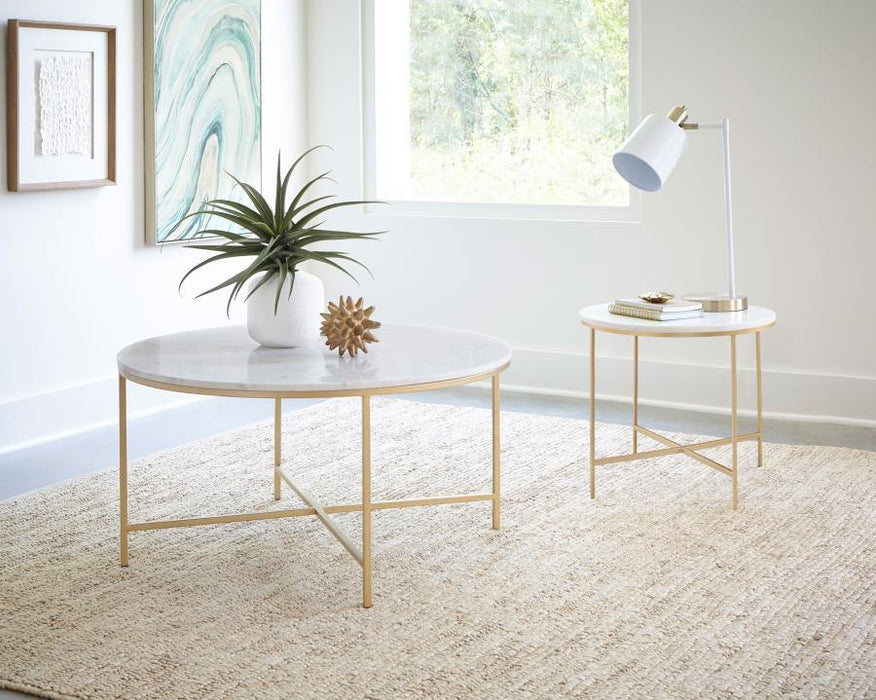 Ellison - Round X-Cross Coffee Table - White And Gold