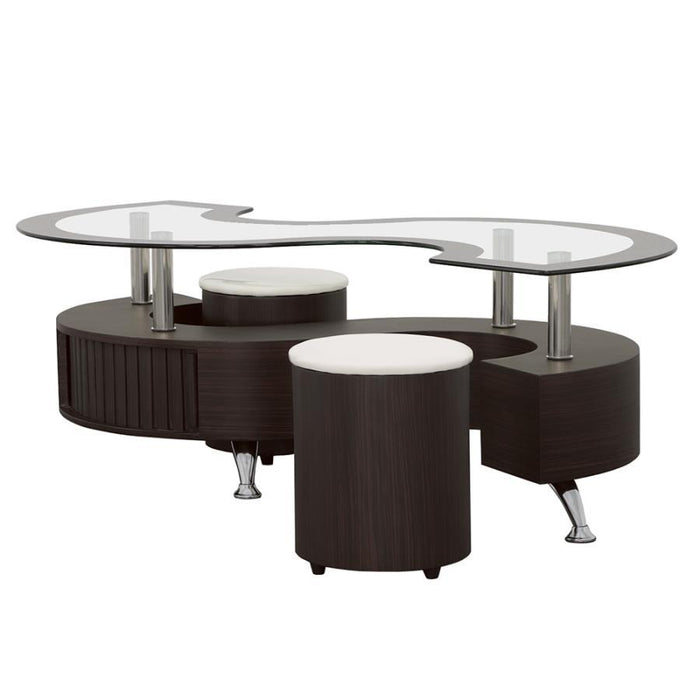 Buckley - Curved Glass Top Coffee Table With Stools