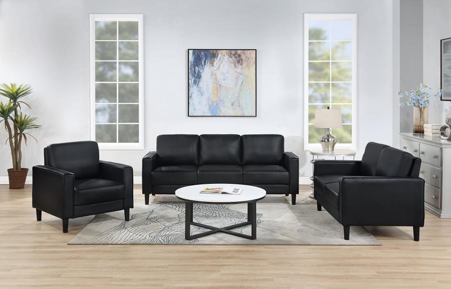 Ruth - Upholstered Track Arm Faux Leather Sofa Set