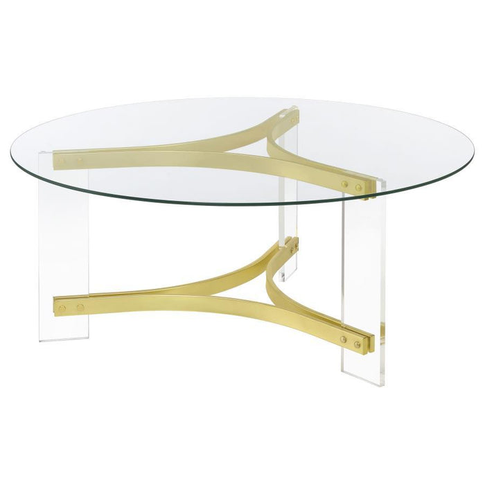 Janessa - Round Glass Top Coffee Table With Acrylic Legs - Clear And Matte Brass