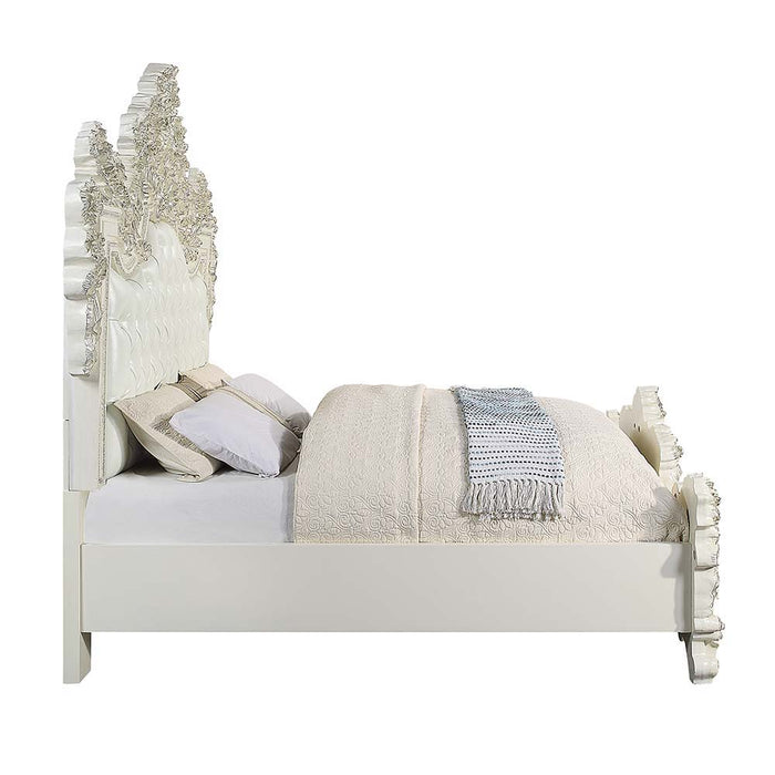 Adara - Eastern King Bed - White PU & Antique White Finish