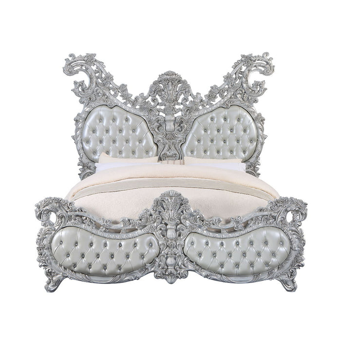 Valkyrie - Eastern King Bed - PU, Light Gold & Gray Finish