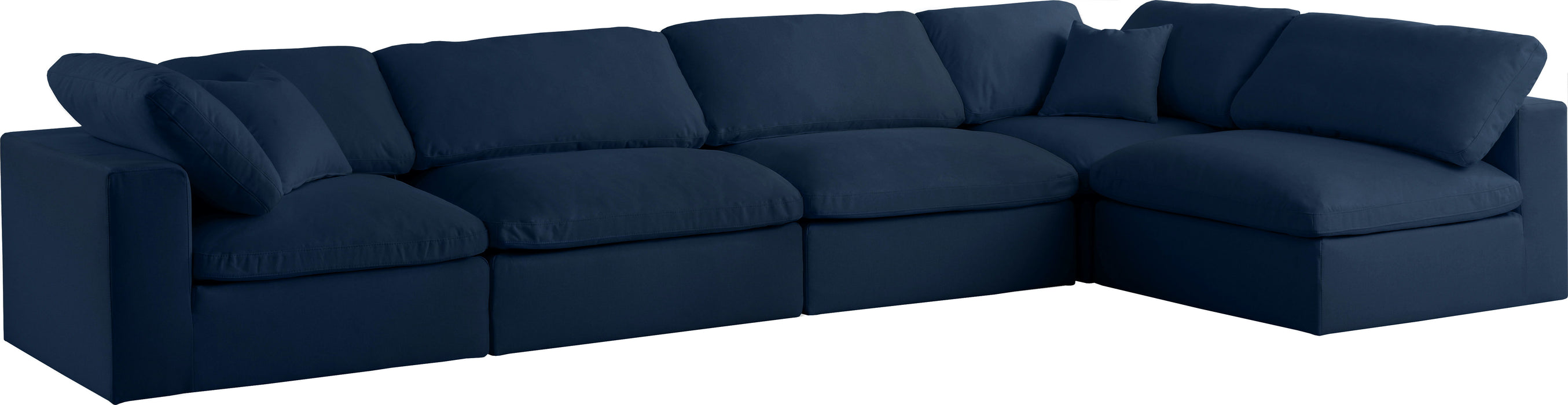 Serene - Linen Textured Fabric Deluxe Comfort Modular Sectional 5 Piece - Navy - Fabric