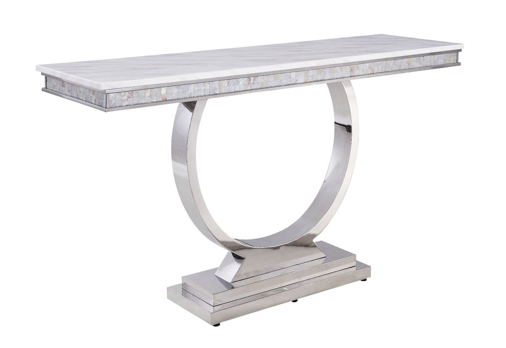 Zander - Accent Table - White Printed Faux Marble & Mirrored Silver Finish