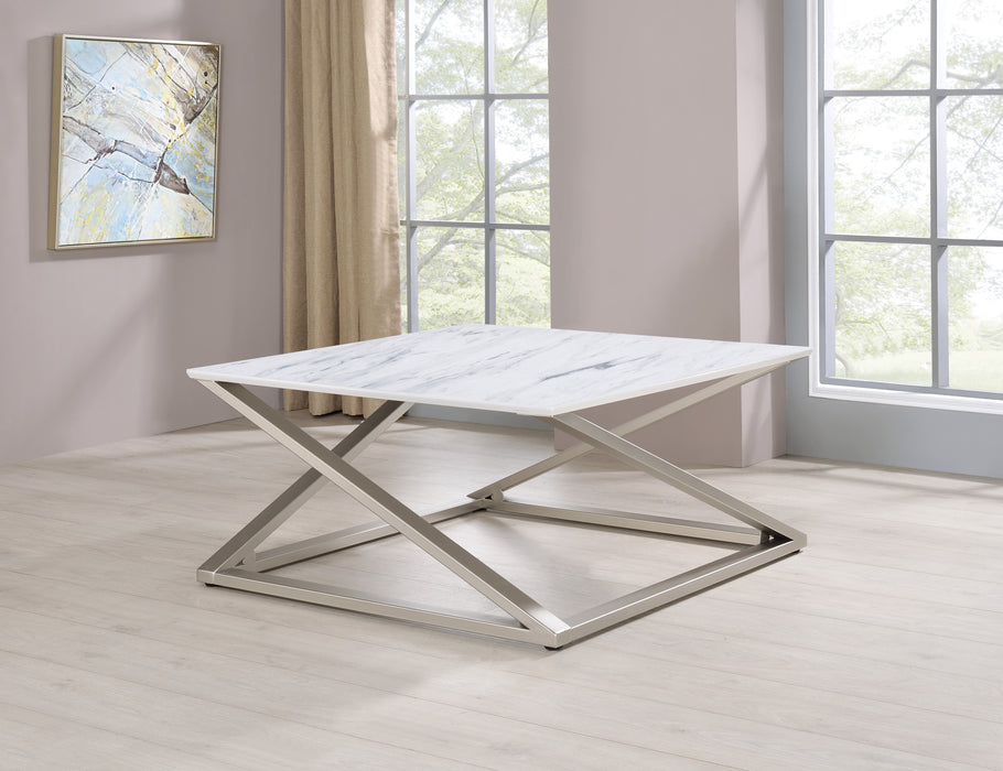 Zurich - Faux White Marble Top Coffee Table - White