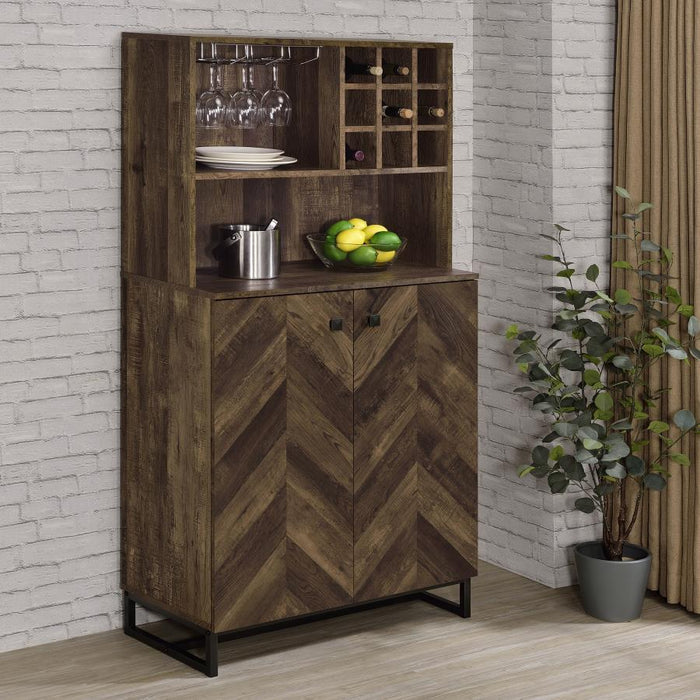 Mendoza - 2-Door Wine Cabinet - Rustic Oak Herringbone And Gunmetal