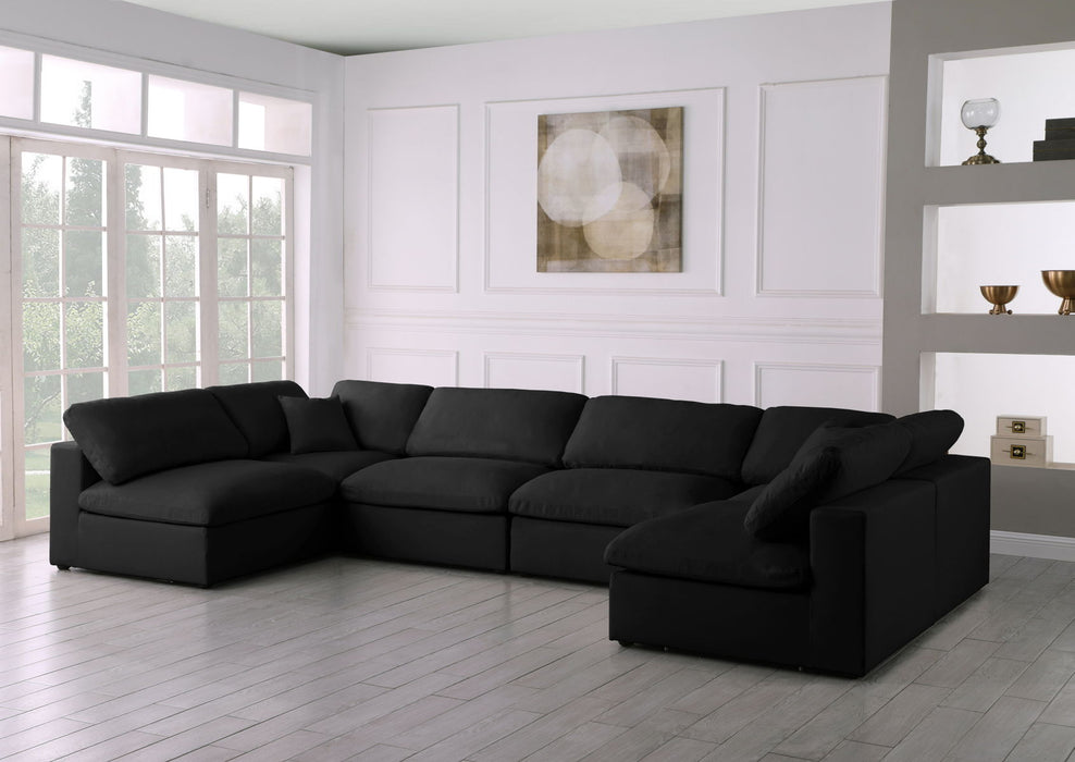 Plush - Velvet Standart Comfort Modular Sectional 6 Piece - Black - Fabric - Modern & Contemporary