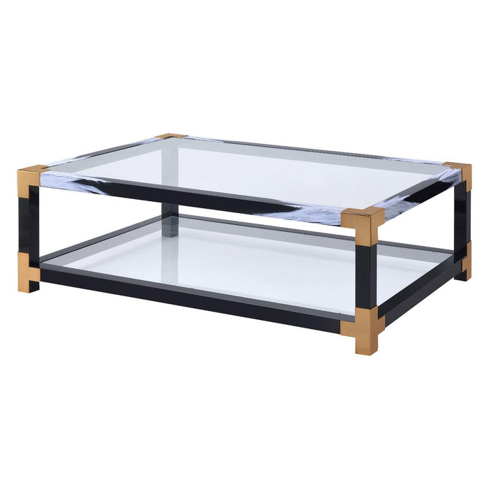 Lafty - Coffee Table - White Brushed & Clear Glass