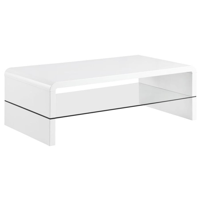 Airell - Rectangular Coffee Table With Shelf - White High Gloss