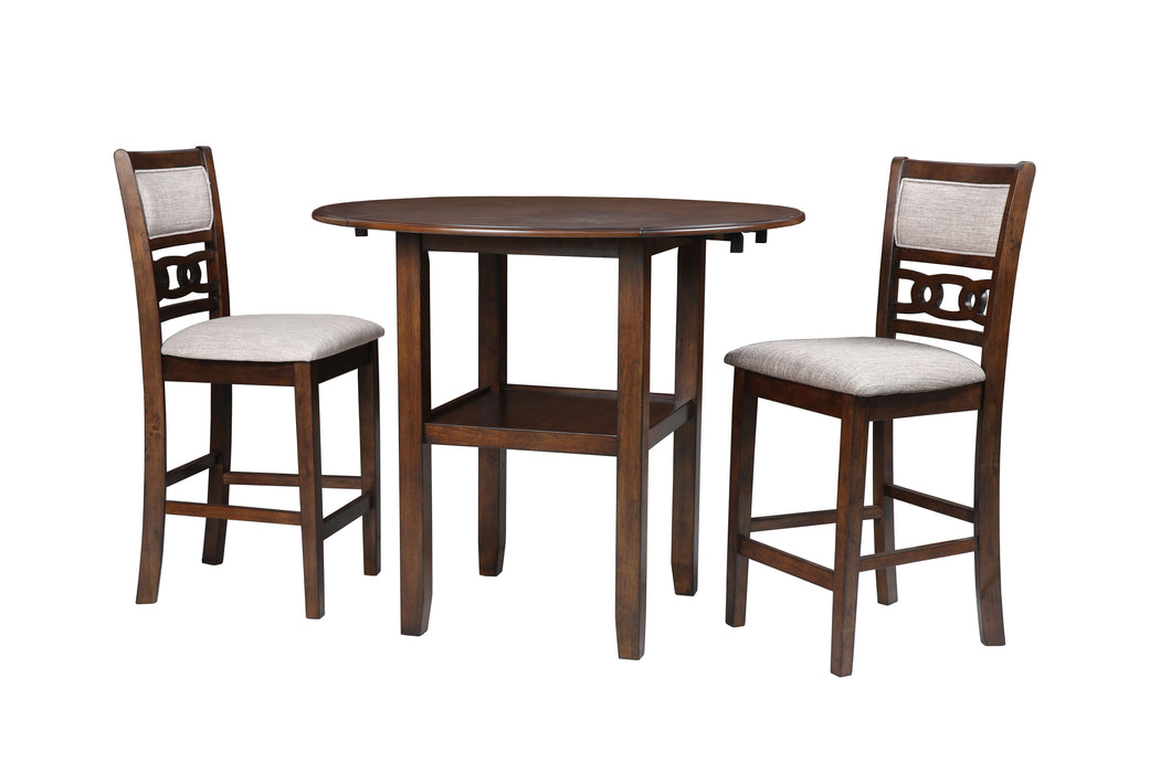 Gia - 3 Piece Dining Set (Counter Drop Leaf Table & 2 Chairs) - Cherry - Fabric