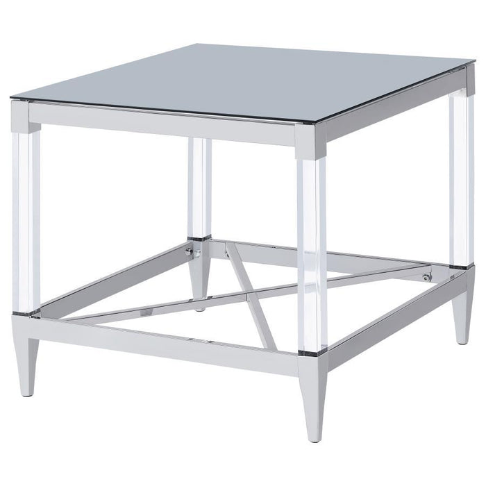 Lindley - Square End Table With Acrylic Legs And Tempered Mirror Top - Chrome