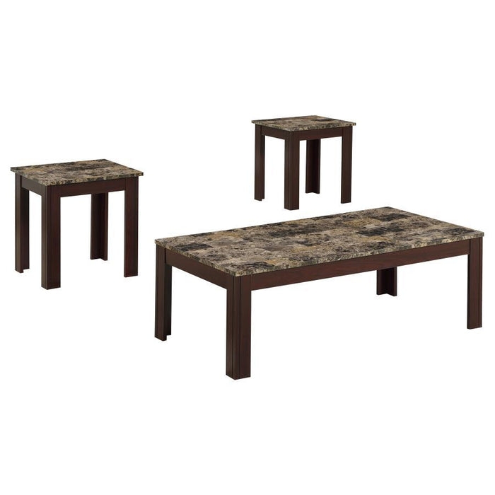 Rhodes - 3 Piece Faux Marble Top Occasional Set - Brown