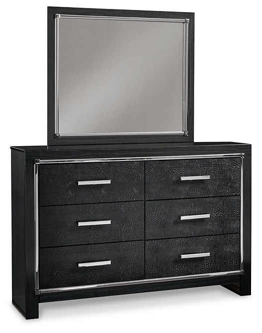 Kaydell Queen Upholstered Panel Storage Bed with Mirrored Dresser