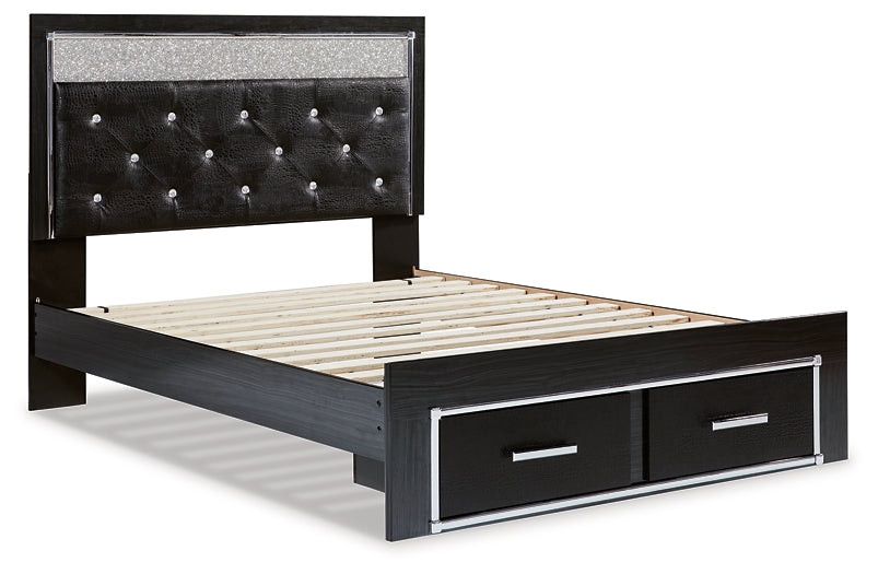 Kaydell Queen Upholstered Panel Storage Platform Bed with Mirrored Dresser and Chest