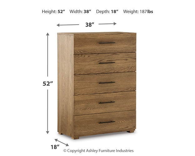 Dakmore California King Upholstered Bed with Mirrored Dresser and Chest